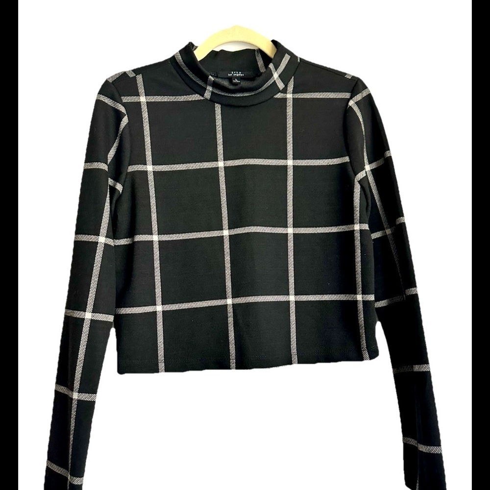 IRIS LOS ANGELES Plaid Black Jersey Cropped Women's Top Sz L